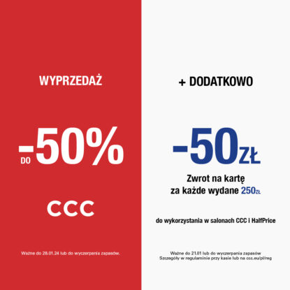 W CCC za każde wydane 250 zł otrzymaj 50 zł zwrotu na Kartę Podarunkową!